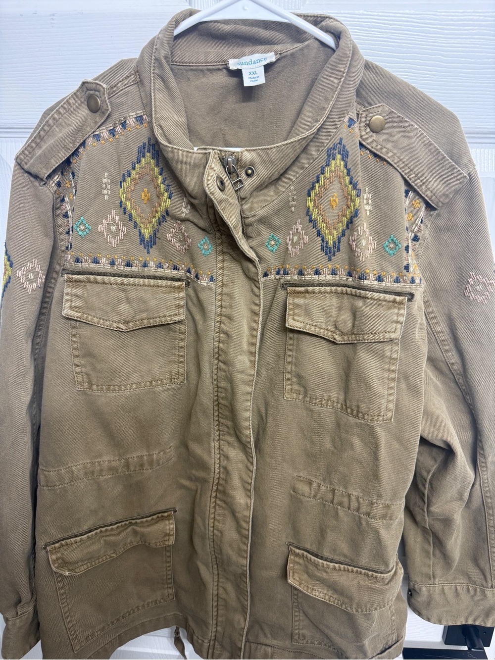 Sundance Twin Rivers XXL Embroidered Utility Jacket Boho Western Cotton